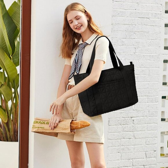 Women Tote Bag Quilted Zipper Large Capacity Shoulder Purse for Work Travel - Picture 5 of 9